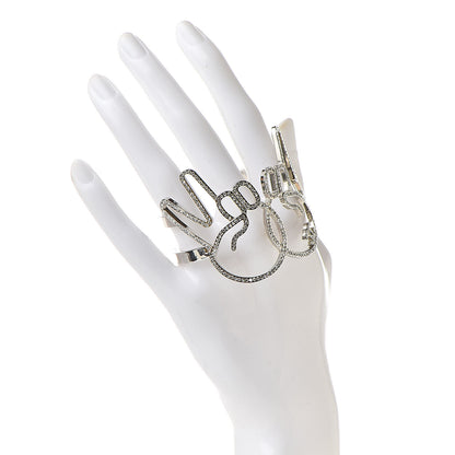 Chanel Crystal Peace Sign Emoji Bangle Bracelet Silver 2 of 6