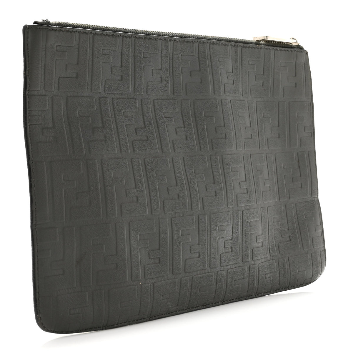 Fendi Vitello Grace FF 1974 Embossed Flat Pouch Anthracite 3 of 11