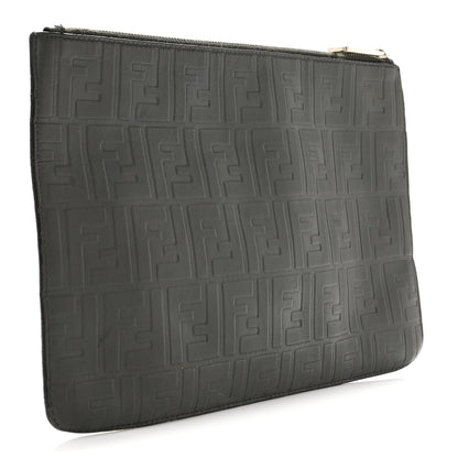 Fendi Vitello Grace FF 1974 Embossed Flat Pouch Anthracite 3 of 11