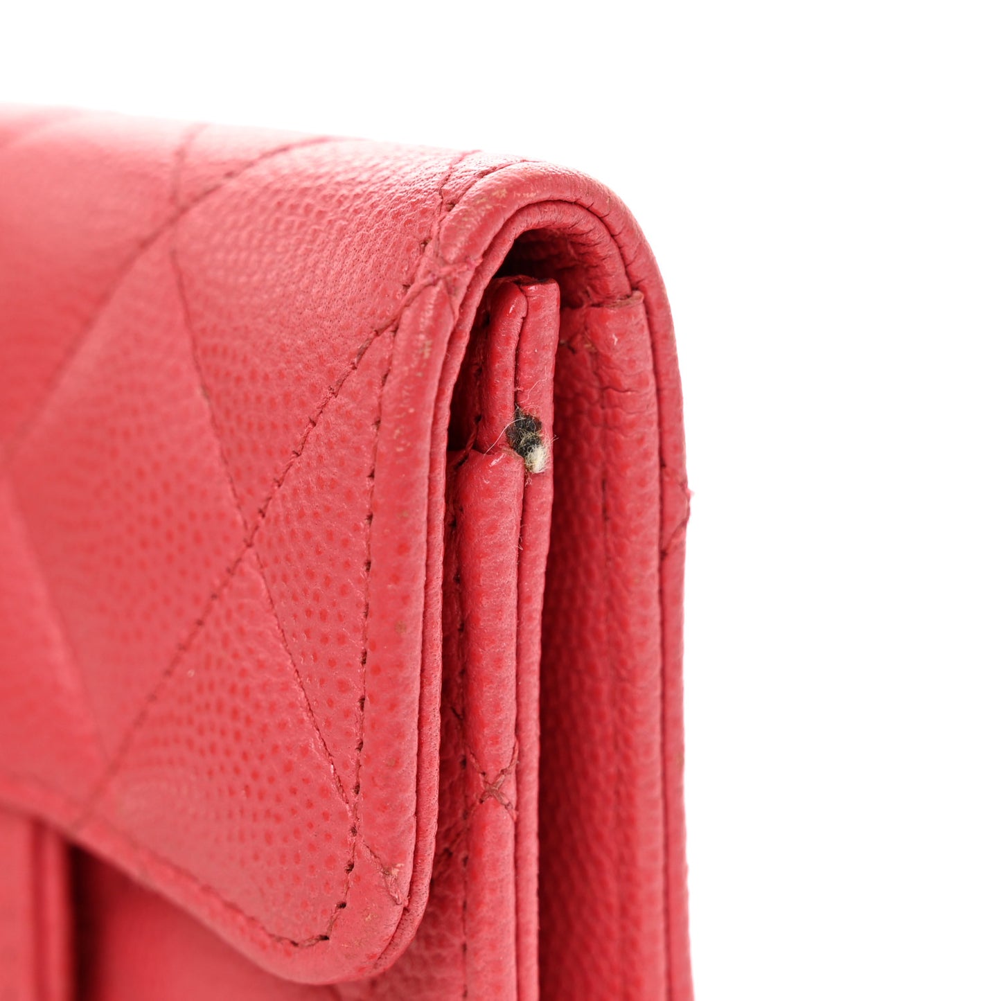 Caviar Quilted Flap Card Holder Wallet Dark Pink