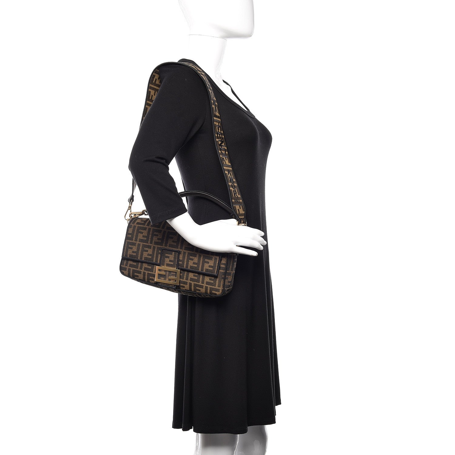 Fendi Fabric Jacquard FF 1974 Medium Baguette Tobacco Moro Black 2 of 10