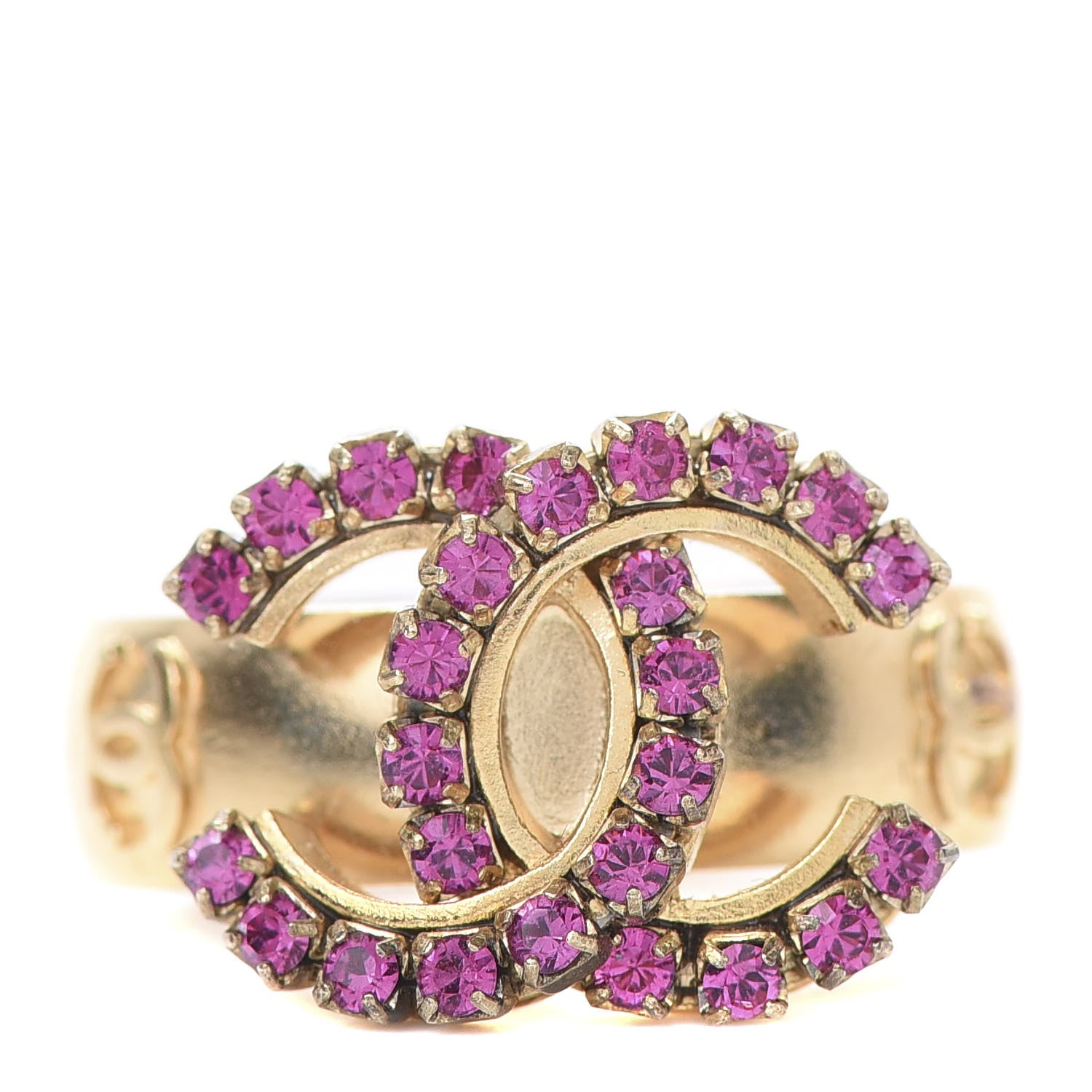 Chanel Crystal CC Ring 7 Gold Pink 1 of 8