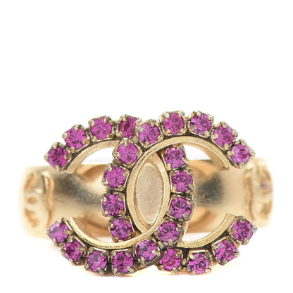 Chanel Crystal CC Ring 7 Gold Pink 1 of 8