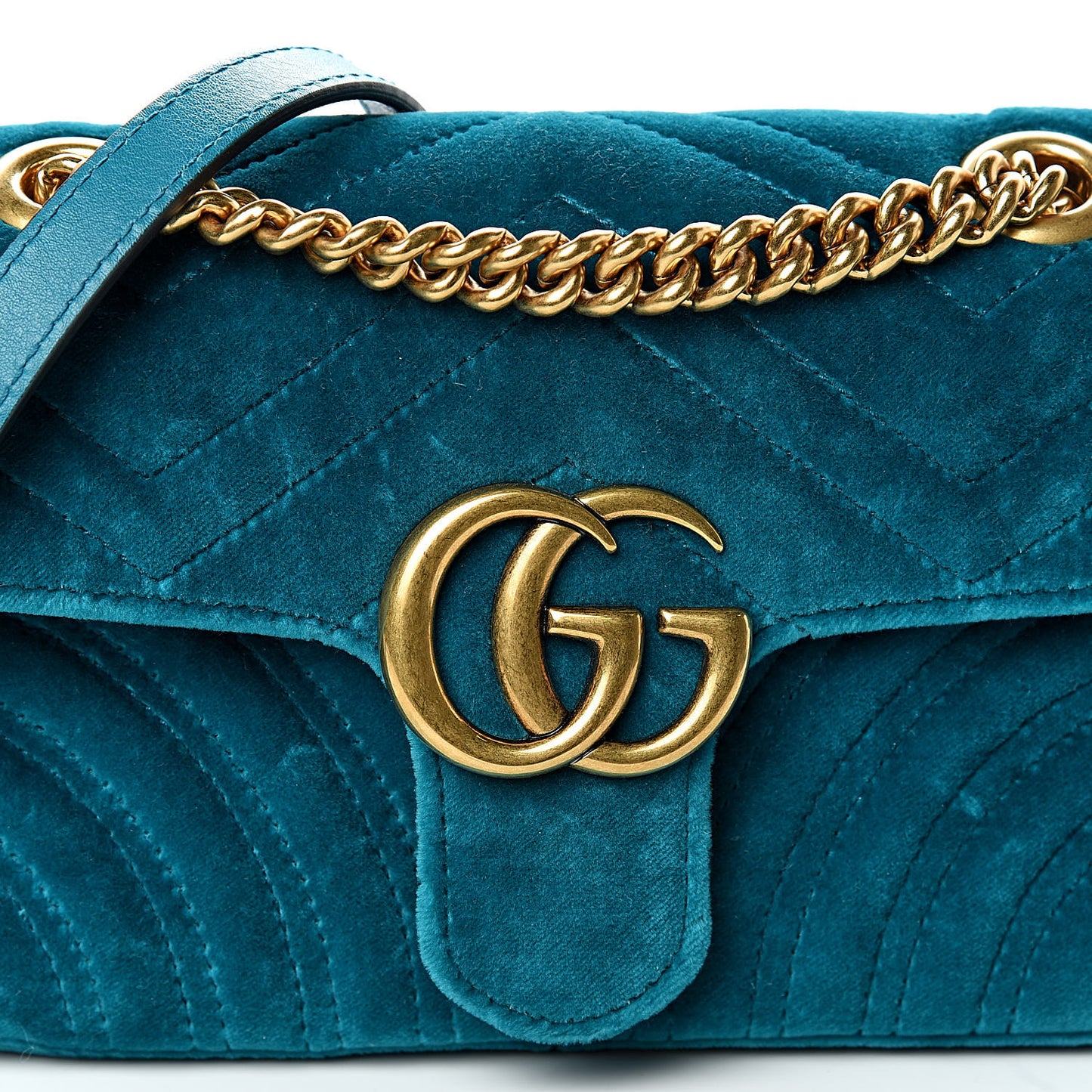Velvet Matelasse Mini GG Marmont Shoulder Bag Pavone Cyan