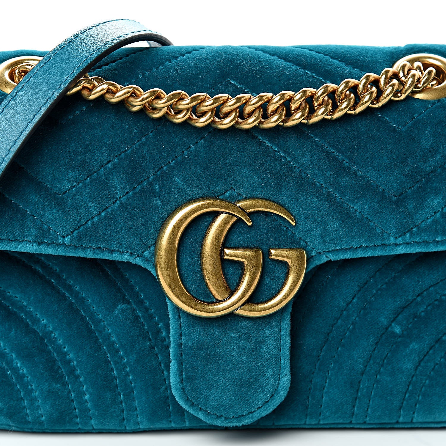 Gucci Velvet Matelasse Mini GG Marmont Shoulder Bag Pavone Cyan 8 of 10