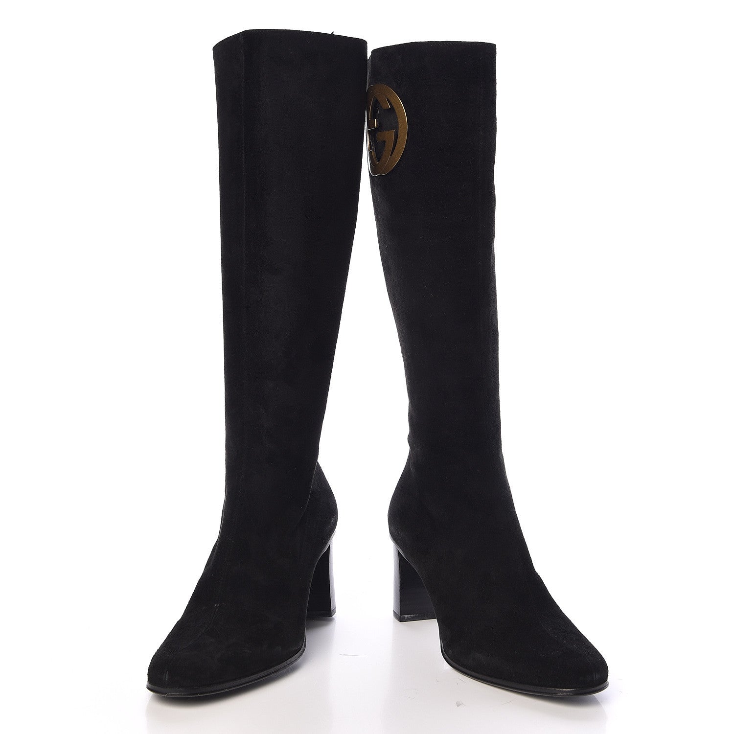 Gucci Suede Interlocking G Knee High Boots 7 Black 6 of 12