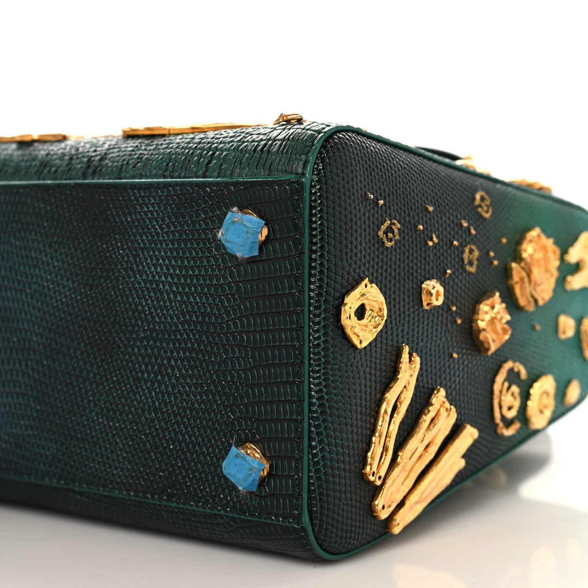X LINA IRIS VIKTOR Lizard Embellished Medium Lady Dior Art Green Multicolor