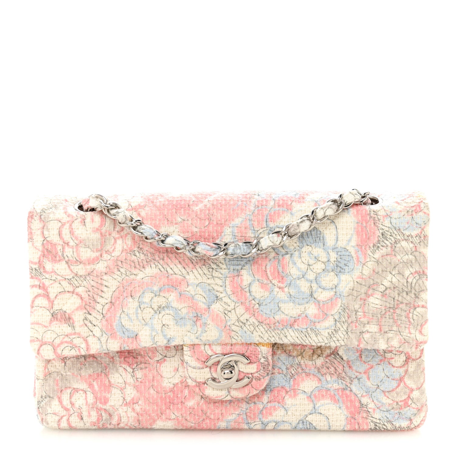 Chanel Tweed Quilted Camellia Medium Double Flap Ivory Multicolor 1 of 11