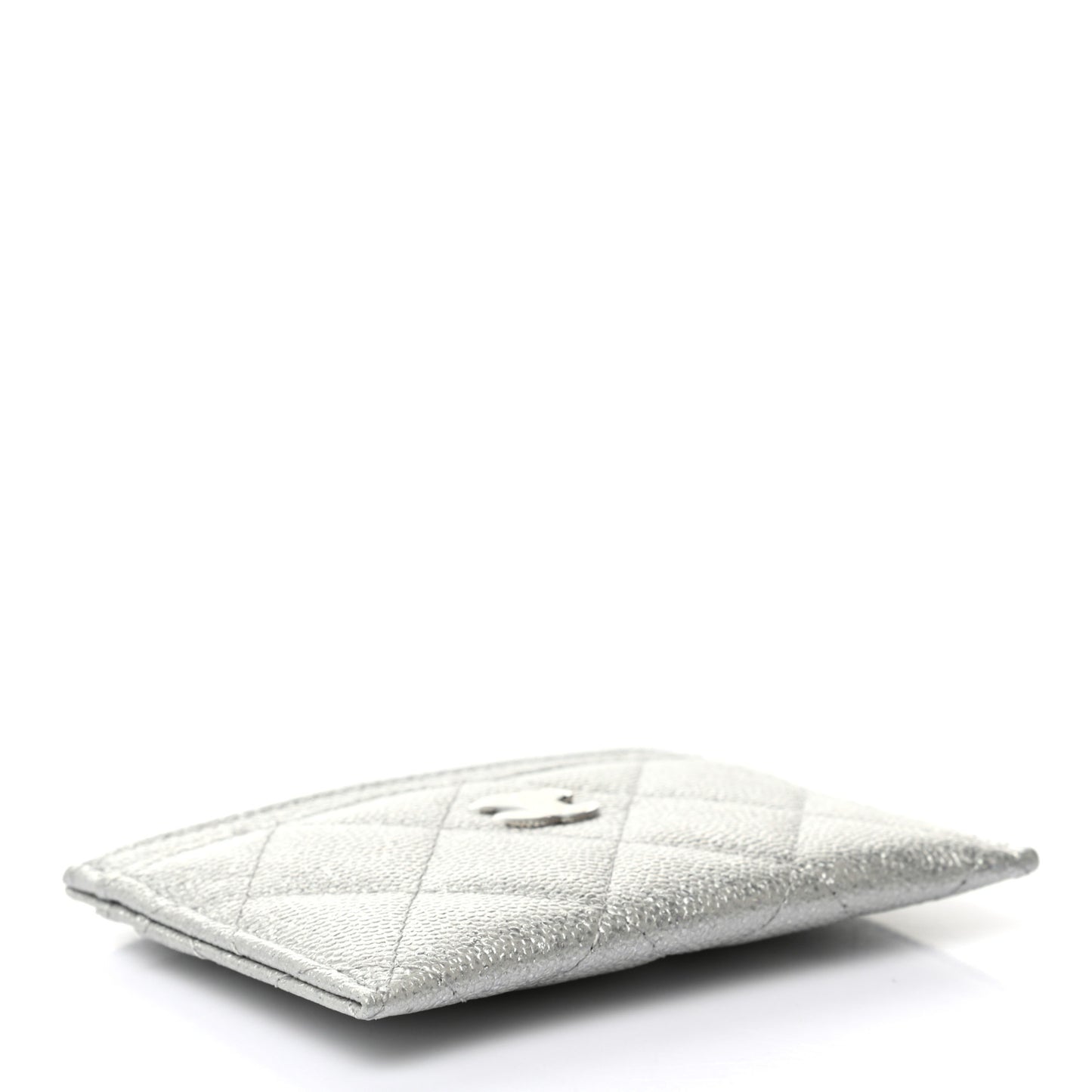 Glittered Metallic Caviar Quilted Card Holder Silver