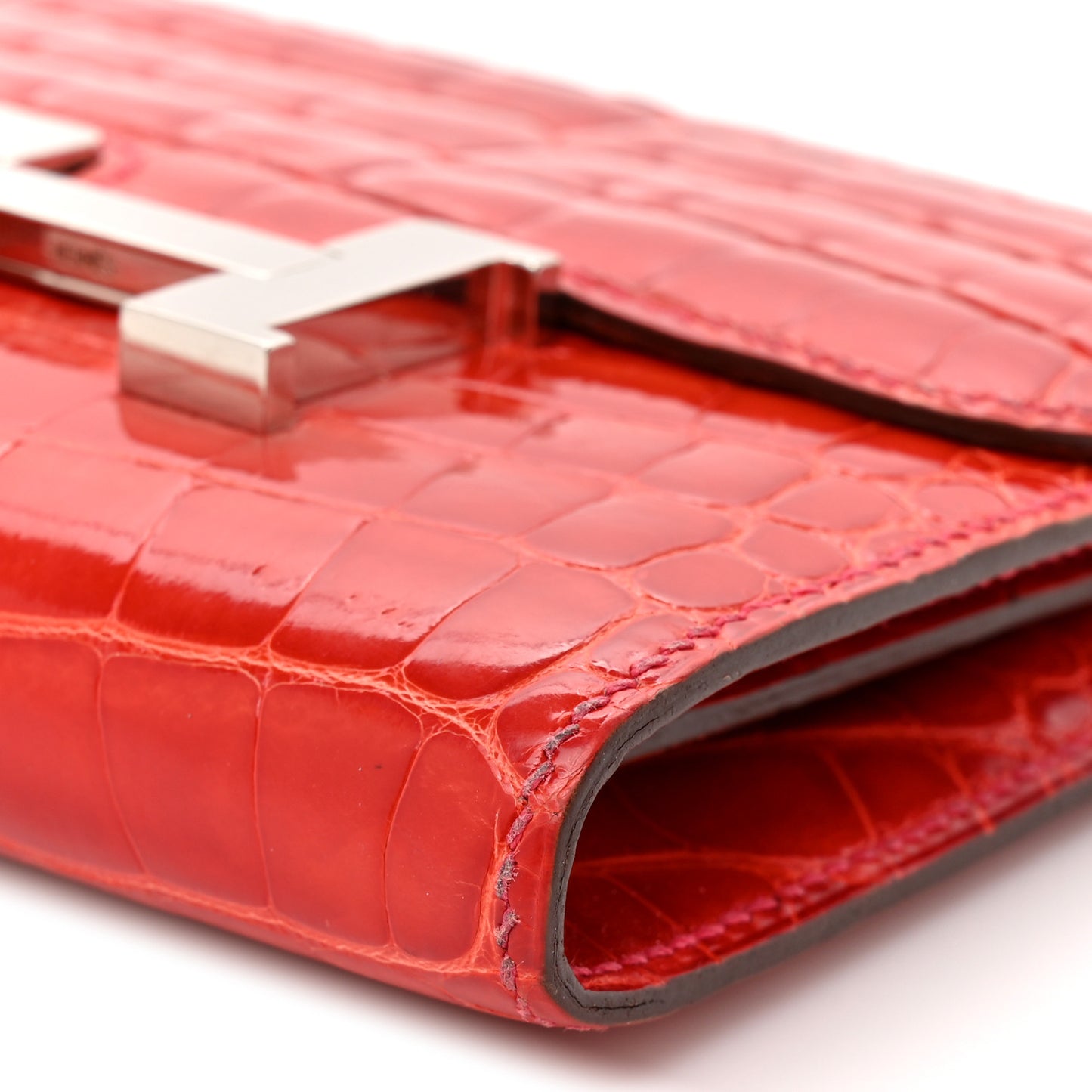 Shiny Alligator Constance Short Wallet Geranium