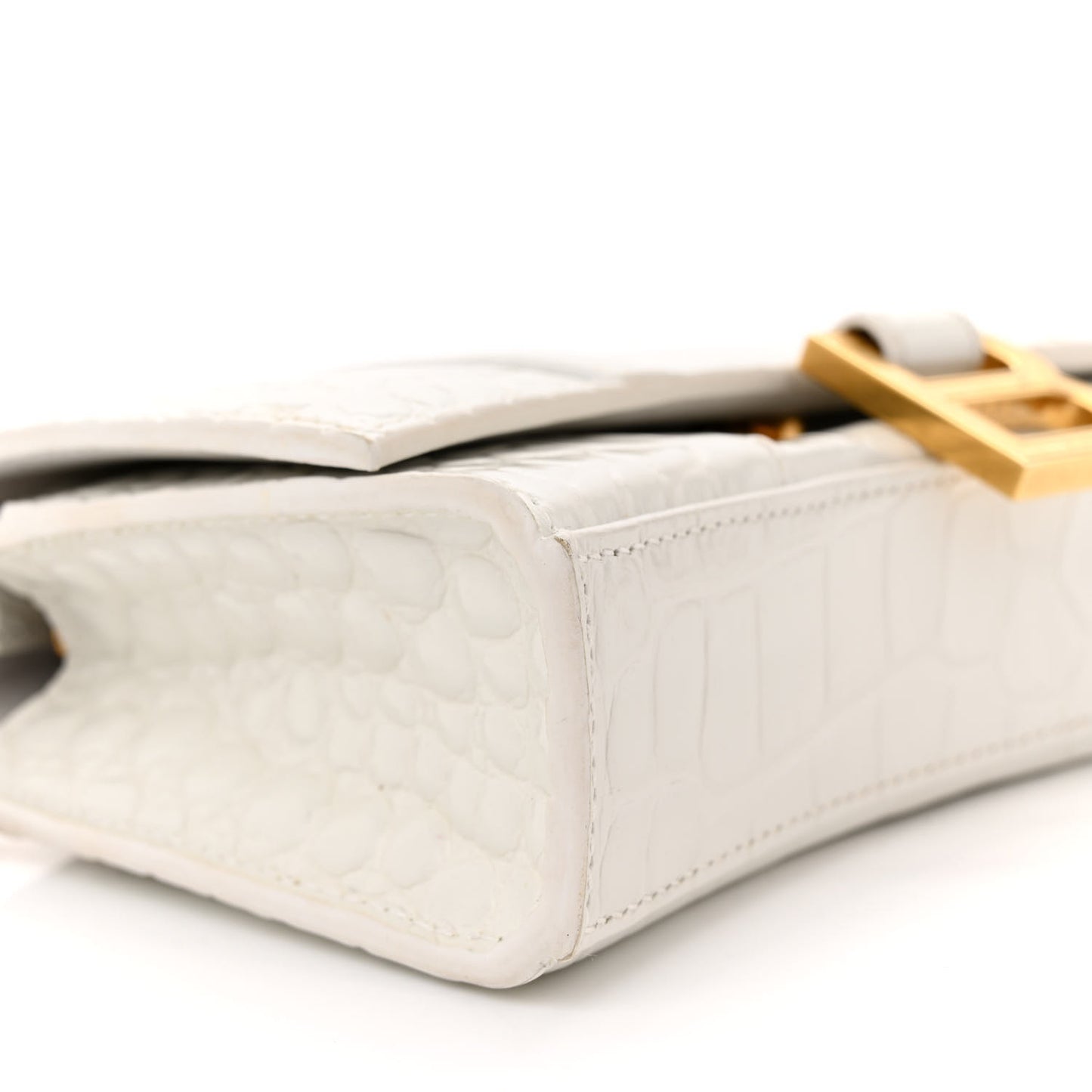 Shiny Calfskin Crocodile Embossed Hourglass Chain Bag Cream