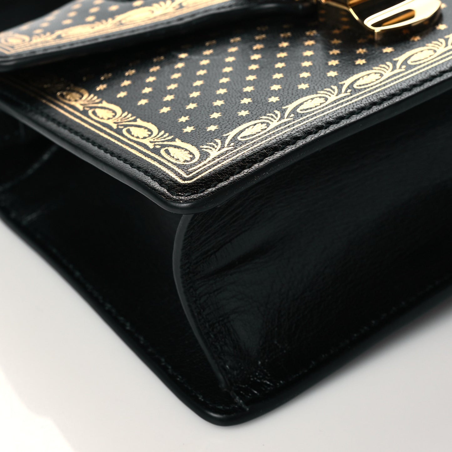 Calfskin Star Printed Mini Sylvie Top Handle Bag Gold Black