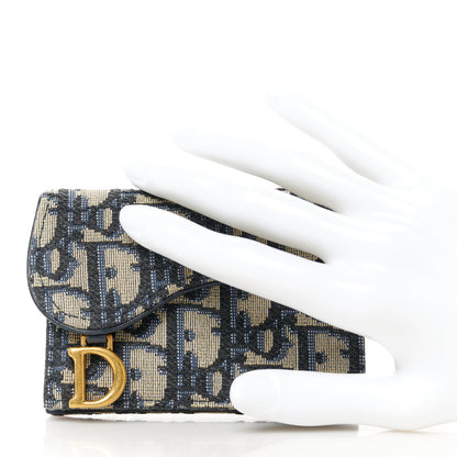 Christian Dior Oblique Saddle Card Holder Blue 2 of 8