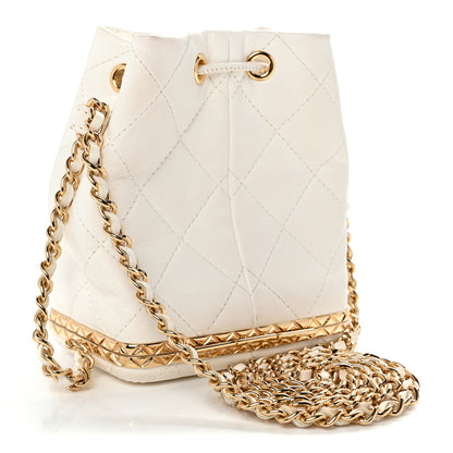 Chanel Metal Lambskin Quilted Small Chain Bucket Bag White 3 of 11