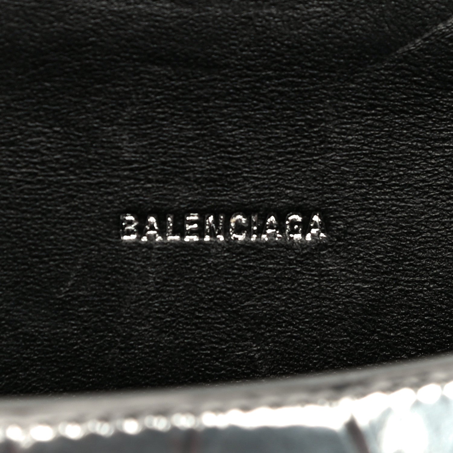 Balenciaga Metallic Calfskin Crocodile Embossed Hourglass Top Handle Bag XS Silver 6 of 9