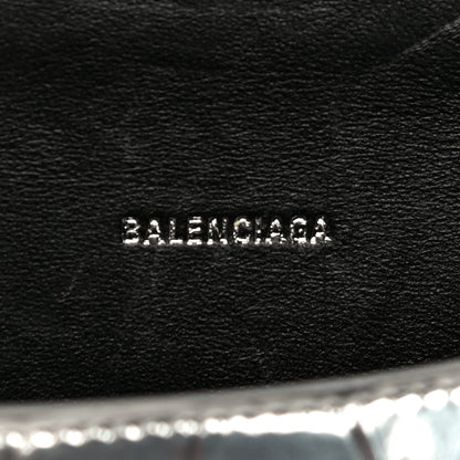 Balenciaga Metallic Calfskin Crocodile Embossed Hourglass Top Handle Bag XS Silver 6 of 9