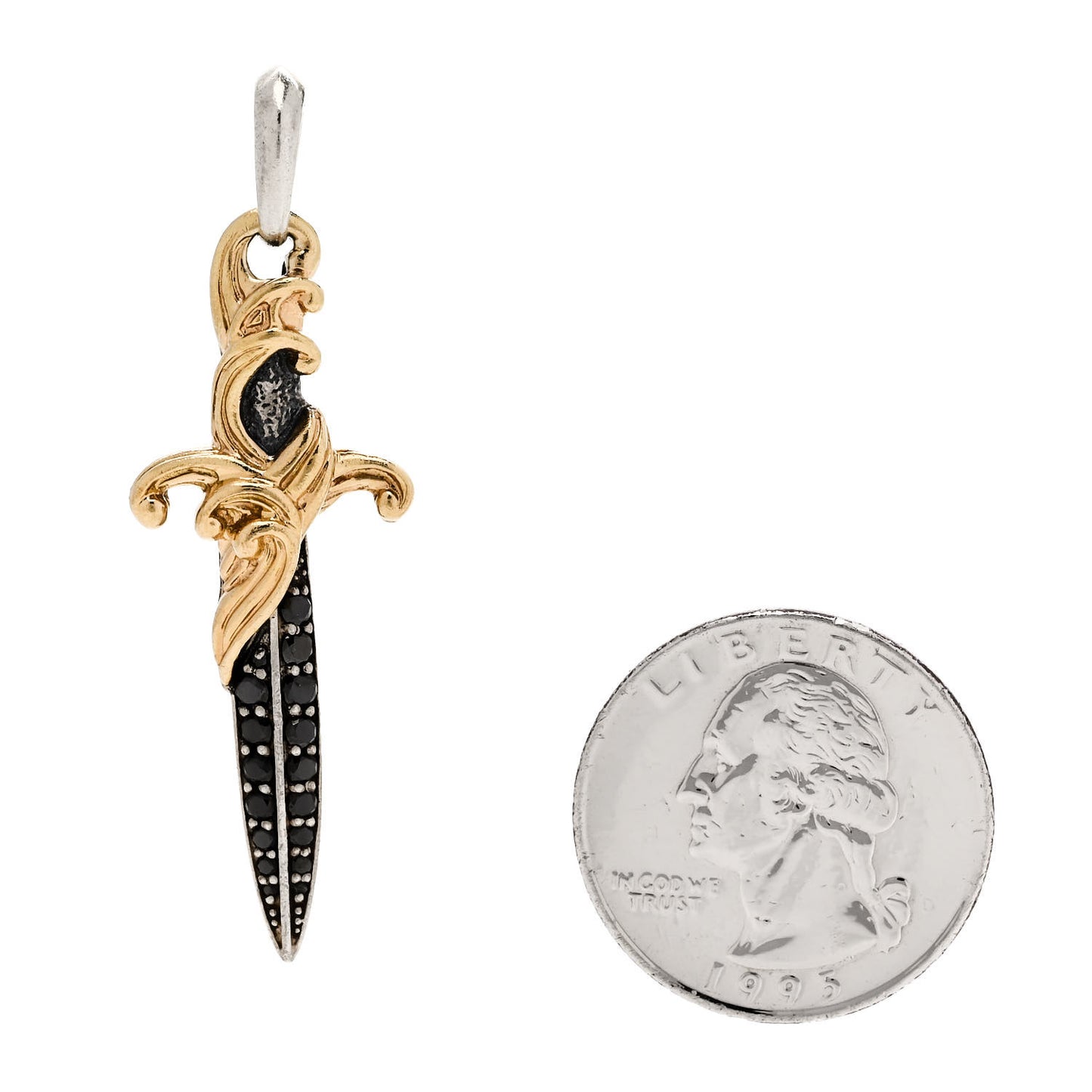 DAVID YURMAN Sterling Silver 18K Yellow Gold Black Diamond Waves Dagger Amulet Pendant