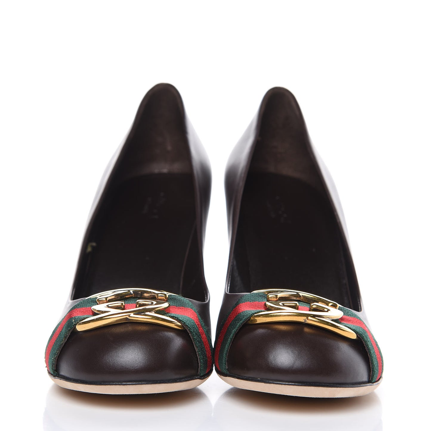 Calfskin Interlocking GG Web Mid Heel Pumps 39 Dark Cocoa