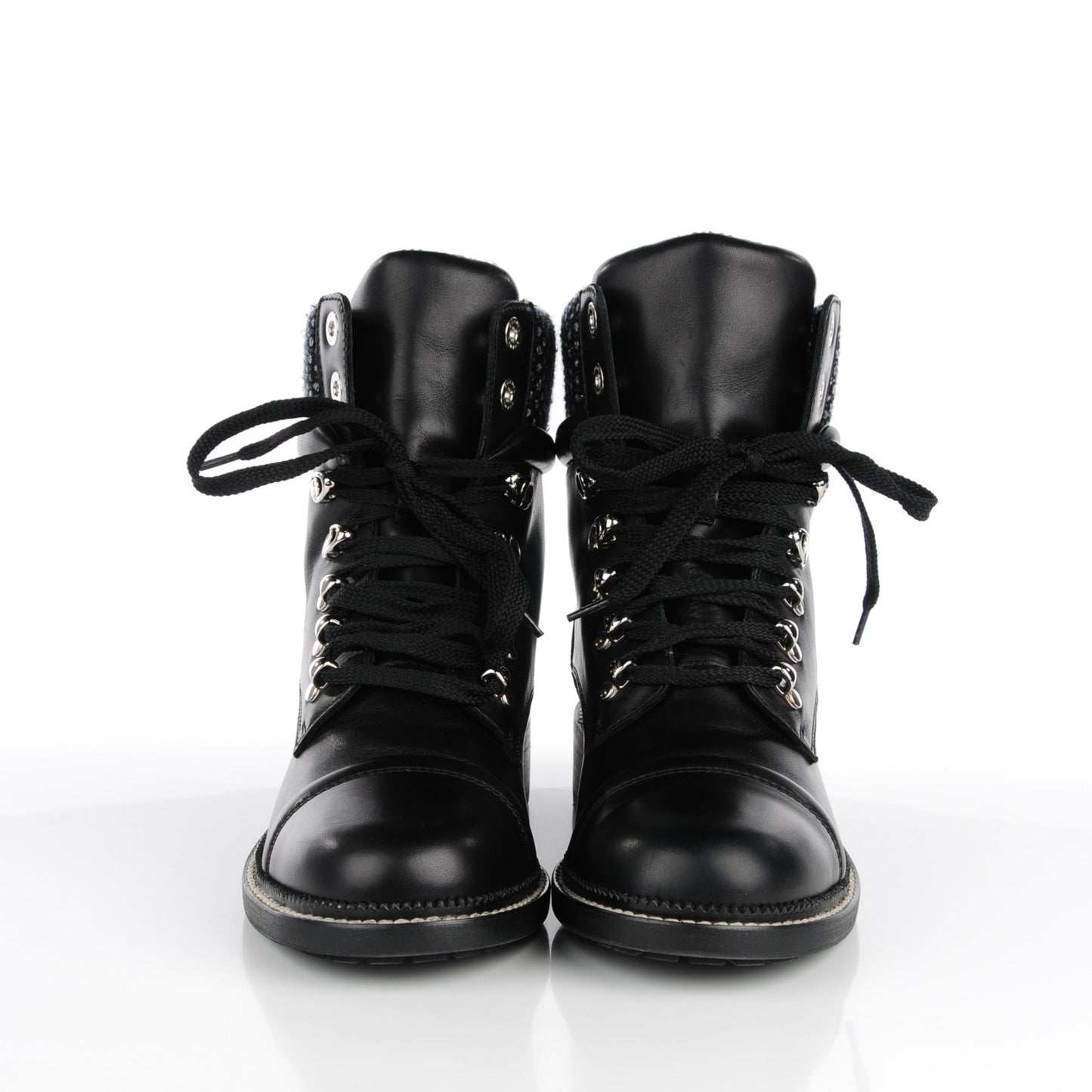 Calfskin Wool Combat Boots 40 Black