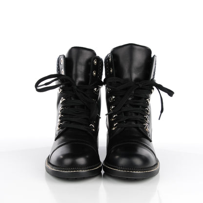 Chanel Calfskin Wool Combat Boots 40 Black 2 of 9