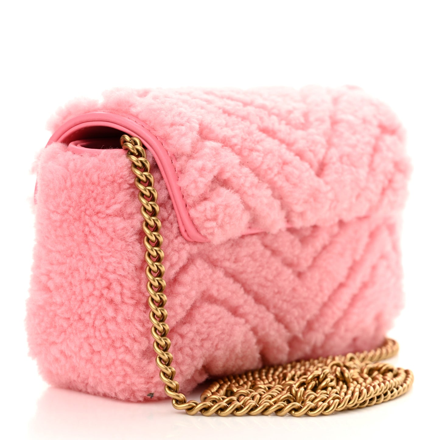 Shearling Matelasse Super Mini GG Marmont Shoulder Bag Lotus Pink