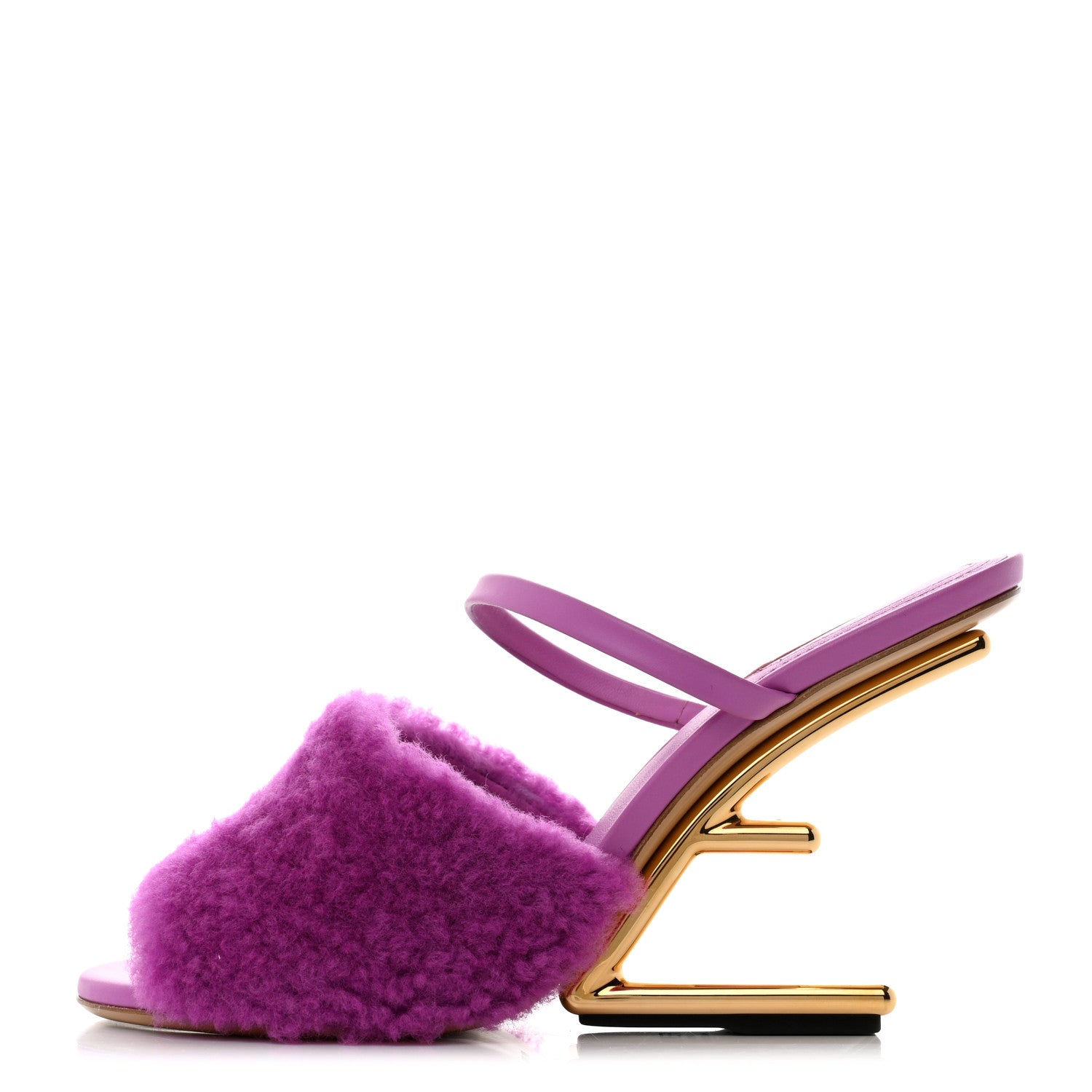 Fendi Shearling Vitello Fendi First 95mm Slide Sandals 38 Bouganville Colorado 1 of 8
