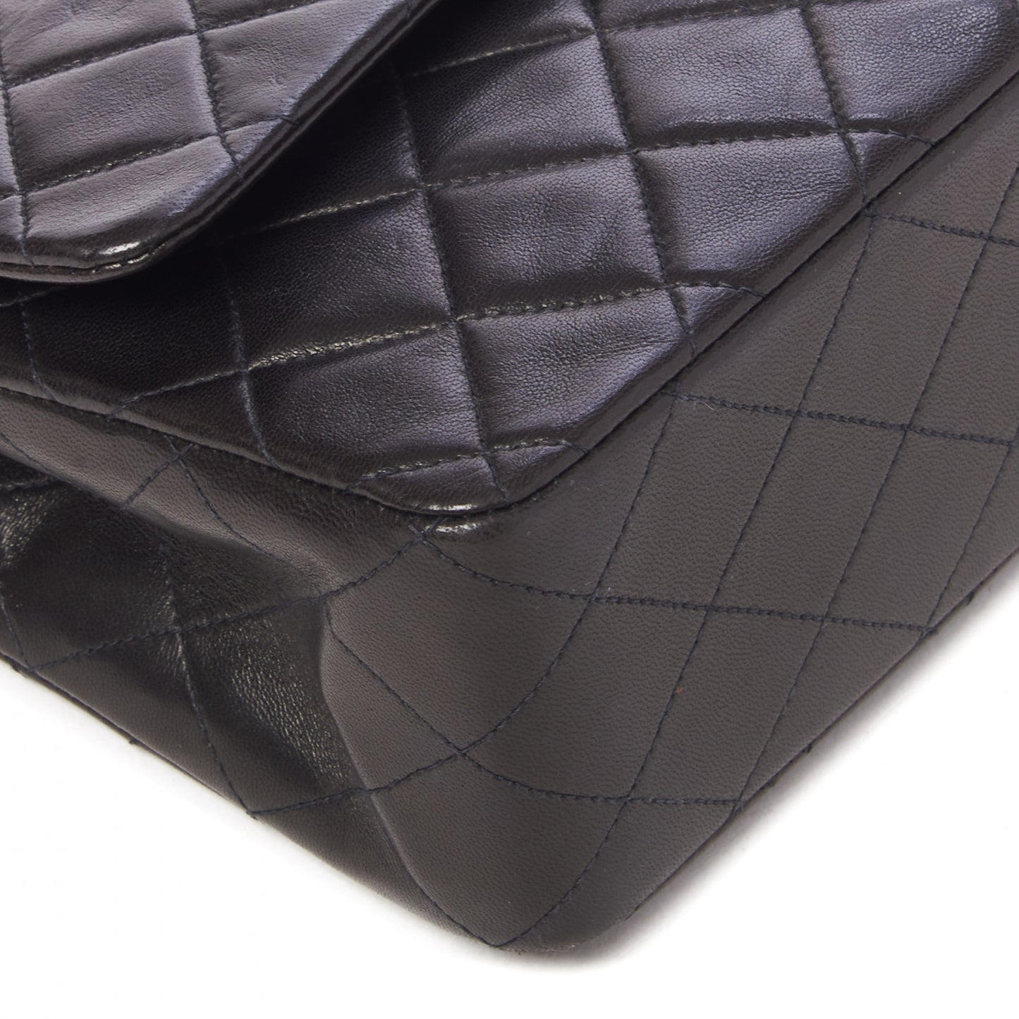 Lambskin Quilted Medium Double Flap Black
