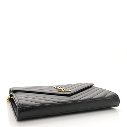 Saint Laurent Grain De Poudre Matelasse Chevron Monogram Chain Wallet Black 4 of 12