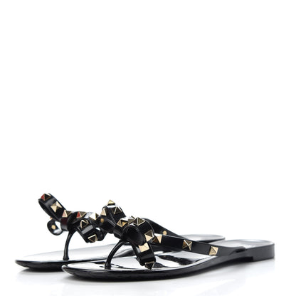 Valentino Garavani PVC Jelly Rockstud Bow Thong Sandals 37 Black 3 of 10