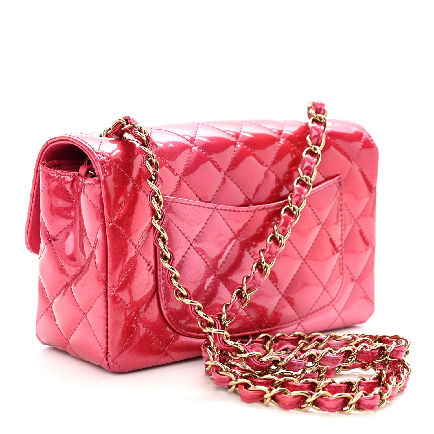 Chanel Shaded Patent Calfskin Quilted Mini Rectangular Flap Pink Dark Pink 3 of 10