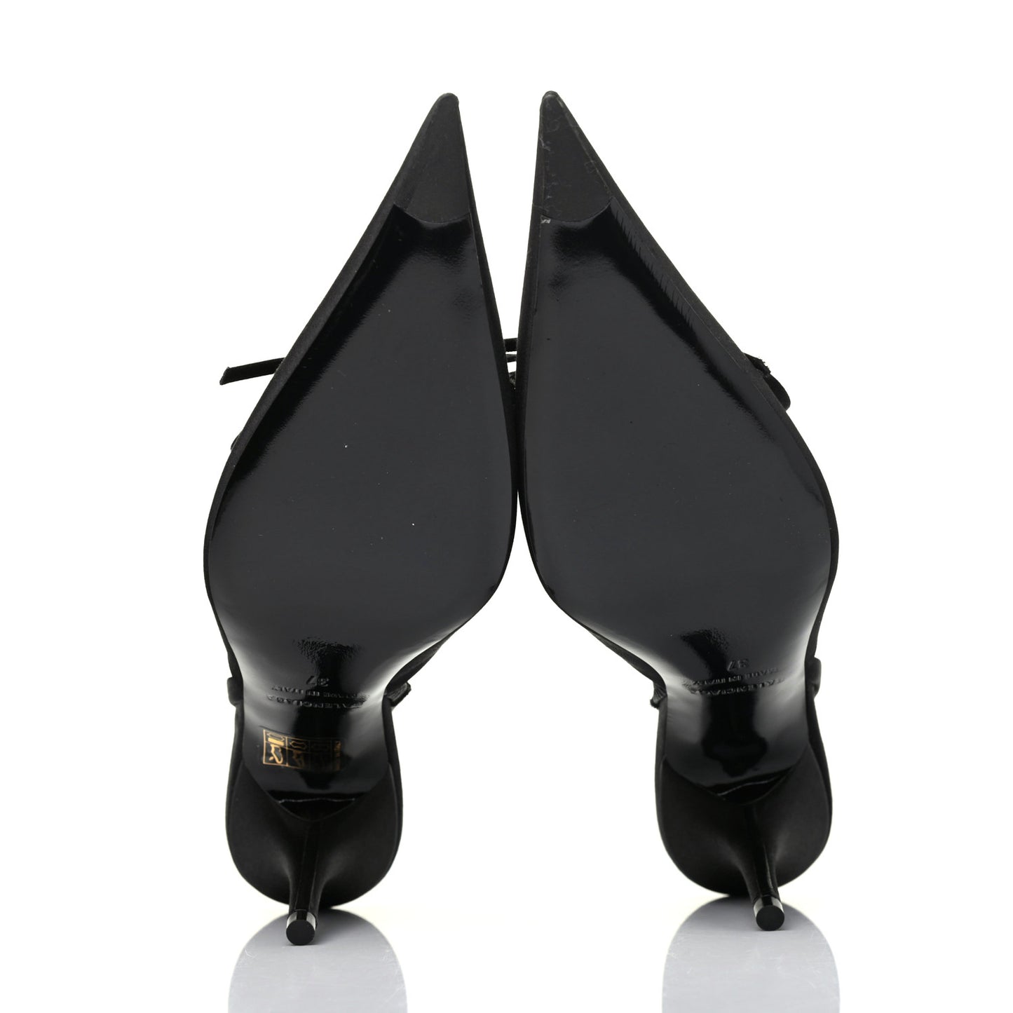 Satin Pointed Toe Knife Slingback Mules 37 Black