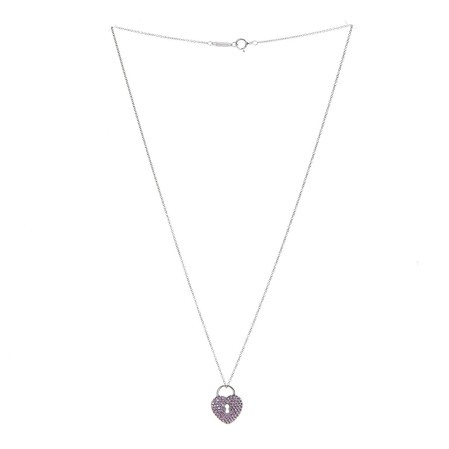 Tiffany Platinum Pink Sapphire Heart Pendant Necklace 3 of 6