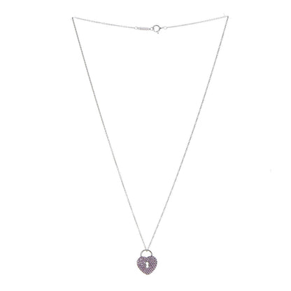 Tiffany Platinum Pink Sapphire Heart Pendant Necklace 3 of 6