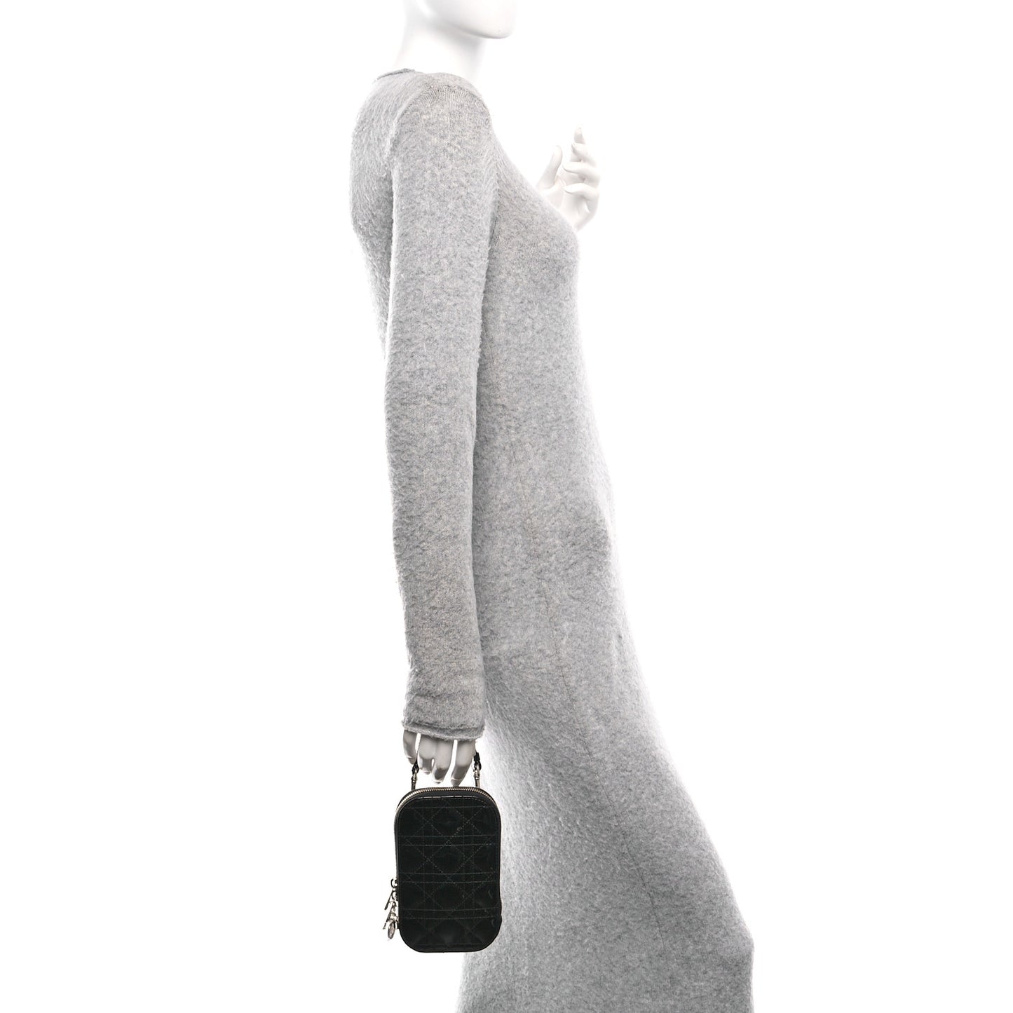 Patent Cannage Lady Dior Phone Holder Black