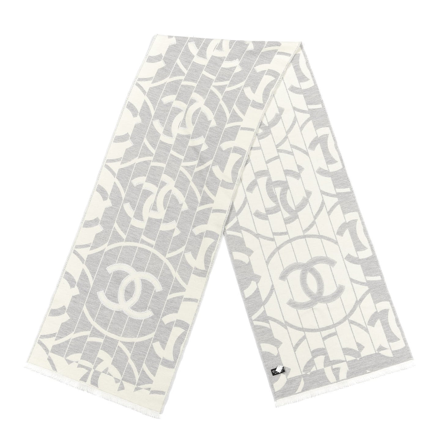 Wool Silk CC Scarf Grey Ivory