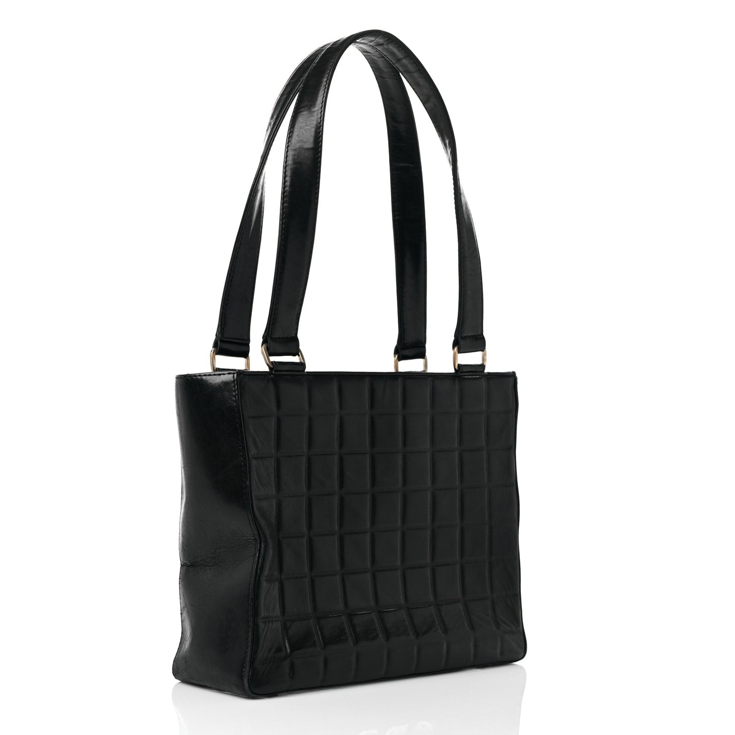 Lambskin Quilted Chocolate Bar Tote Black