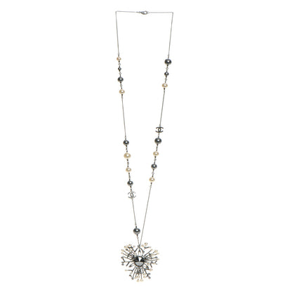Chanel Crystal Baguette Pearl CC Necklace Black Silver 3 of 5