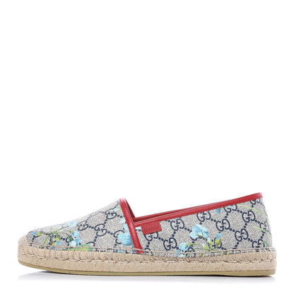 Gucci GG Supreme Monogram Blooms Espadrilles 40.5 Beige Blue Navy Hibiscus Red 1 of 9