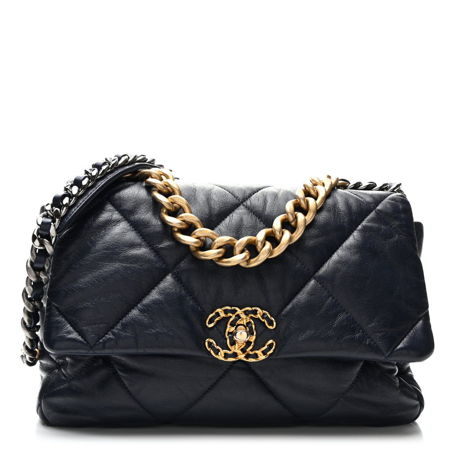 Chanel Goatskin Quilted Large Chanel 19 Flap Navy Blue 1 of 10