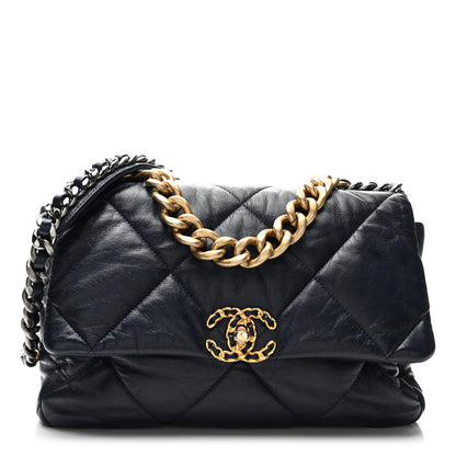Chanel Goatskin Quilted Large Chanel 19 Flap Navy Blue 1 of 10