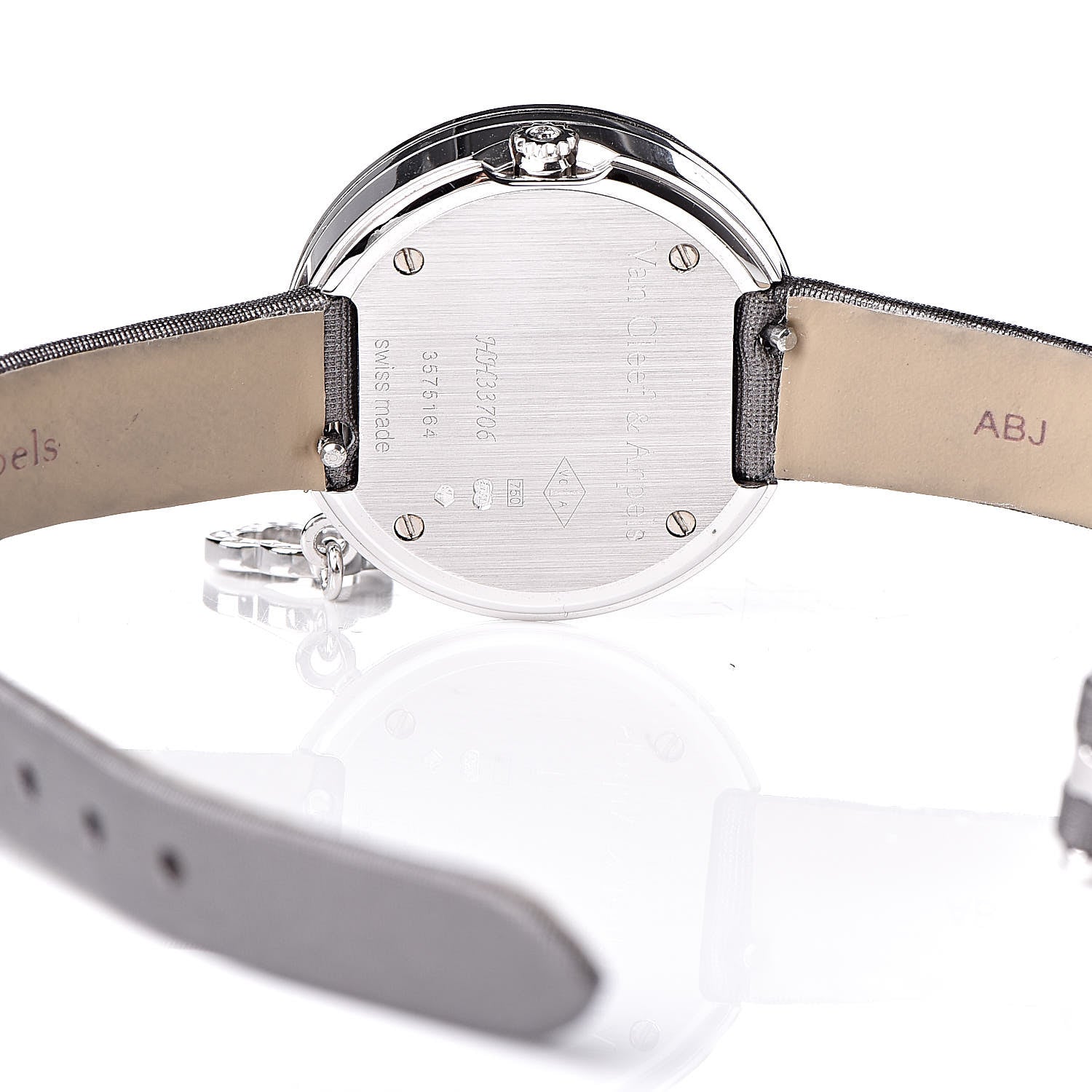Van Cleef & Arpels 18K White Gold Satin Diamond Pave Bezel 25mm Charms Quartz Watch 5 of 11