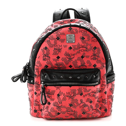 MCM Visetos Lizard Embossed Calfskin Studded Small Backpack Coral Black 1 of 9
