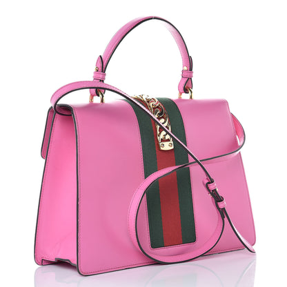 Gucci Vitello Fontanella Web Medium Sylvie Top Handle Bag Pink Tropical Flower 4 of 23
