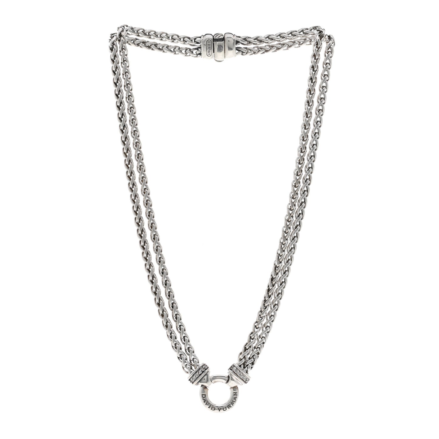 Sterling Silver Diamond 18mm Double Wheat Chain Necklace