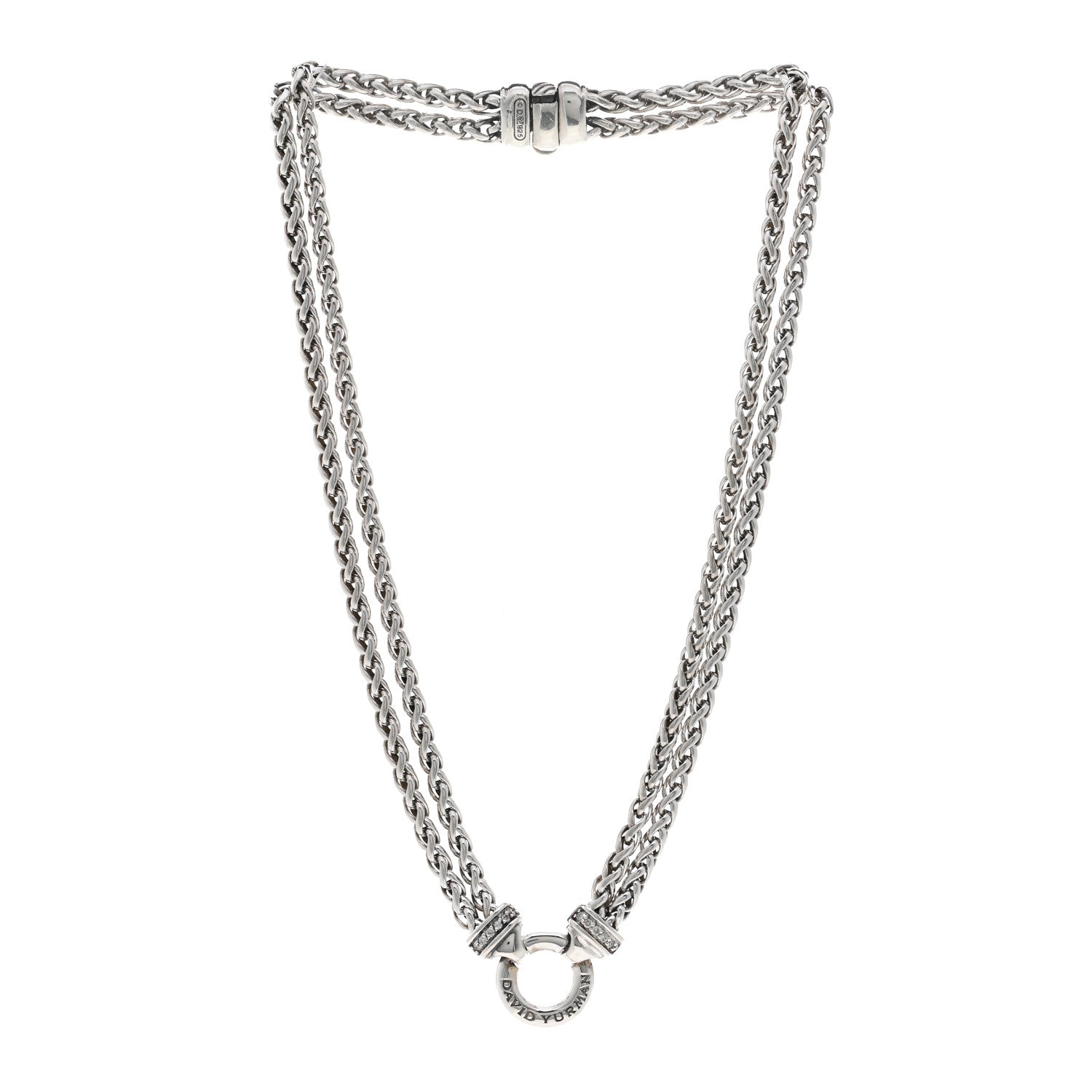 David Yurman Sterling Silver Diamond 18mm Double Wheat Chain Necklace 3 of 4