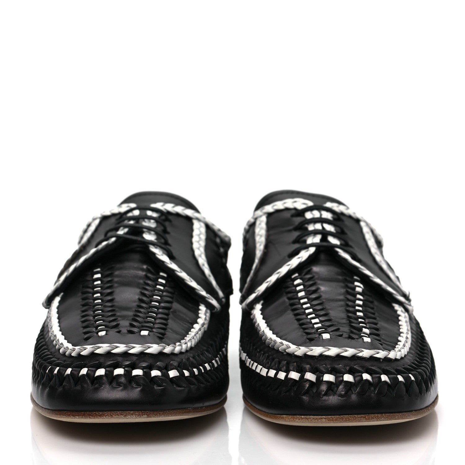 Prada Calfskin Woven Loafers 41 Black White 2 of 7