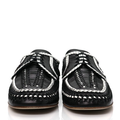 Prada Calfskin Woven Loafers 41 Black White 2 of 7