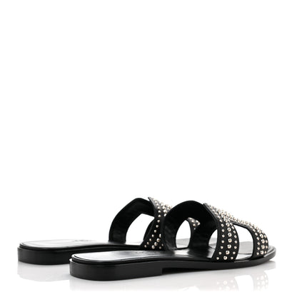 Hermes Calfskin Studded Oran Sandals 36 Black 4 of 10