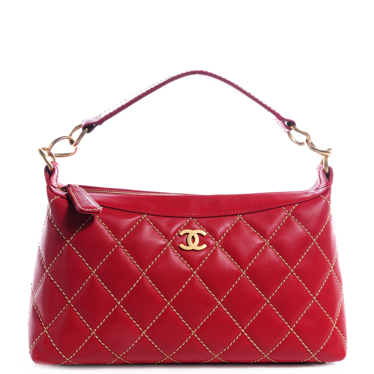 Chanel Leather Quilted Surpique Hobo Red 1 of 7