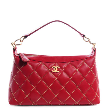 Chanel Leather Quilted Surpique Hobo Red 1 of 7